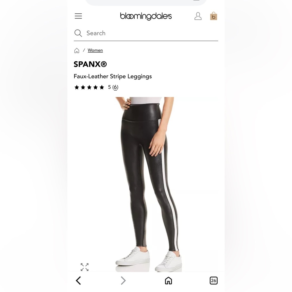 SPANX Black Faux-Leather Leggings with White Stripe- worn‎ maybe 3x at the most.